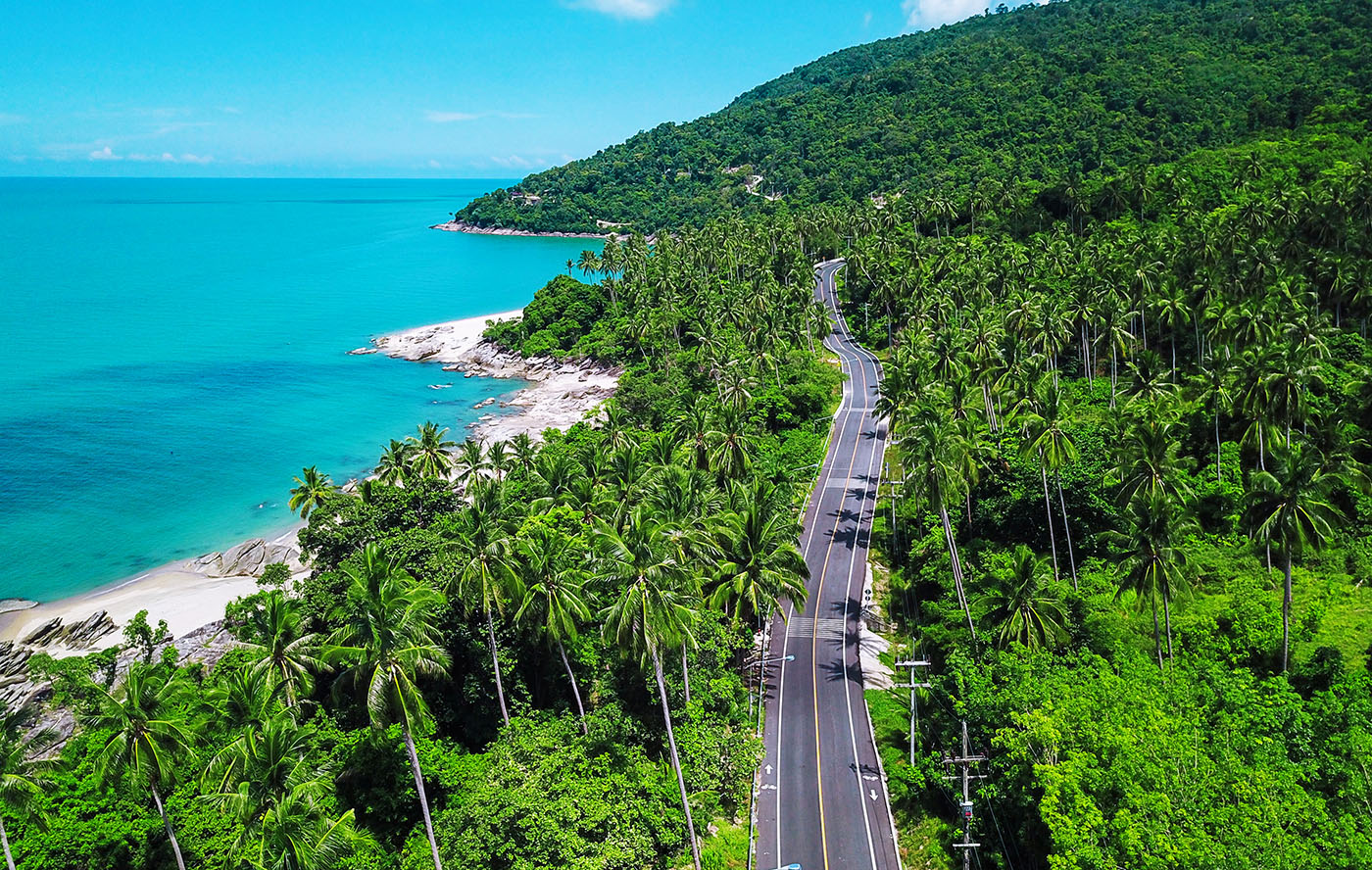 aerial view of beach road at Khanom district